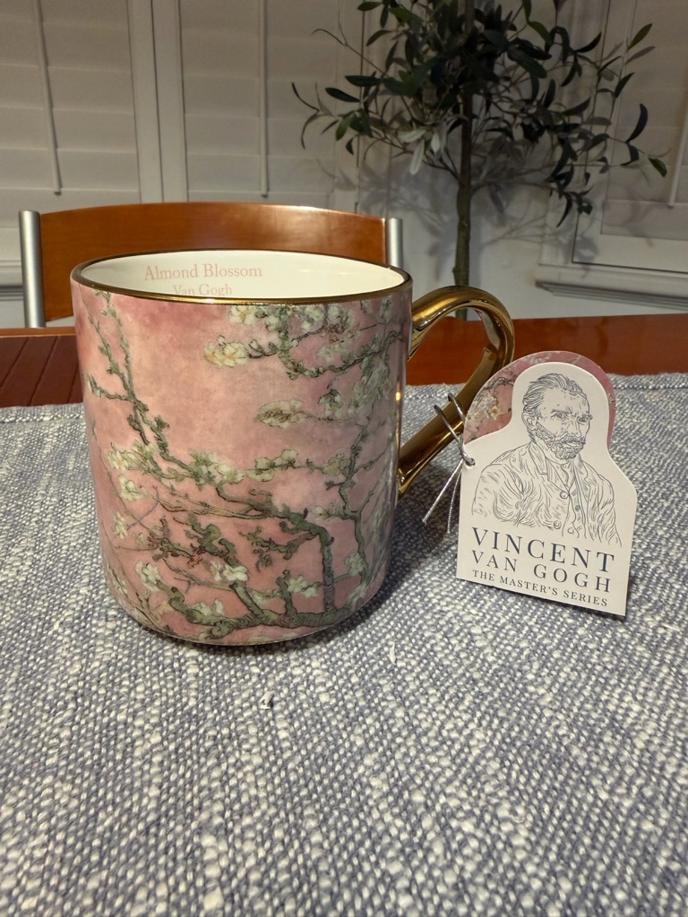 Almond Blossom Pink Ceramic Mug with Gold Handle